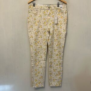 Judy Blue mid rise yellow white floral skinny fit jeans Size 32 New